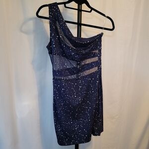 Peihot Women's One-Shoulder Navy Cut-out Dress w/side-zip, Size Small, Like New